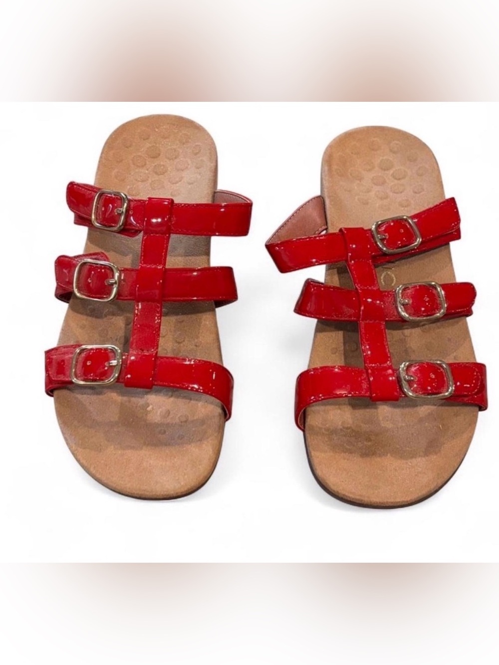 Vionic Red Patent Triple-Buckle Slide Misa Red Triple
Strap Sandals Size 8